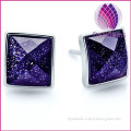 Top quality new design products 925 sterling silver black agate square purple sand facted stud earring sold by pairs